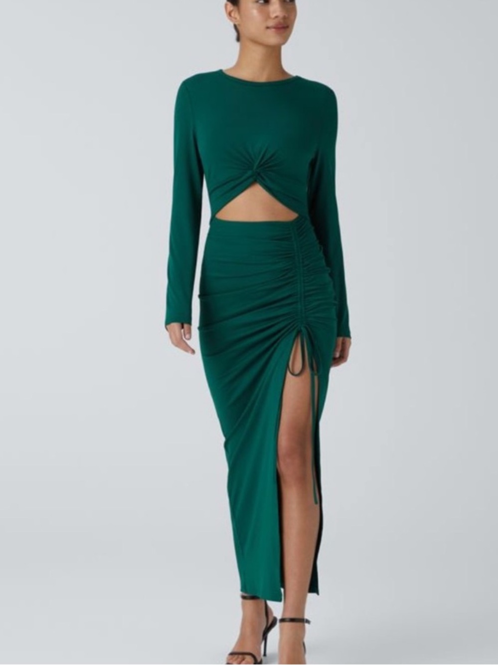 Halara Emerald Green Cut Out Ruched Drawstring Hem Bodycon Maxi Dress